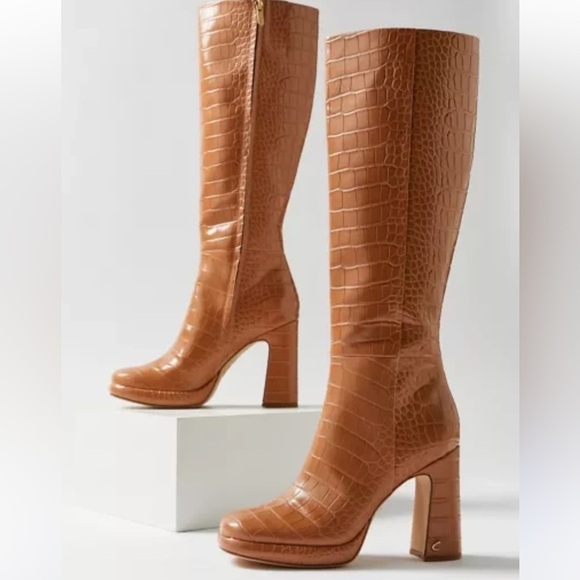 Circus by Sam Edelman Tan Croc-Embossed Heeled Boots - Picture 1 of 9